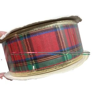 VTG Michael's Mega Roll Christmas Plaid Gold Craft Ribbon NOS 1 1/2in X 30ft